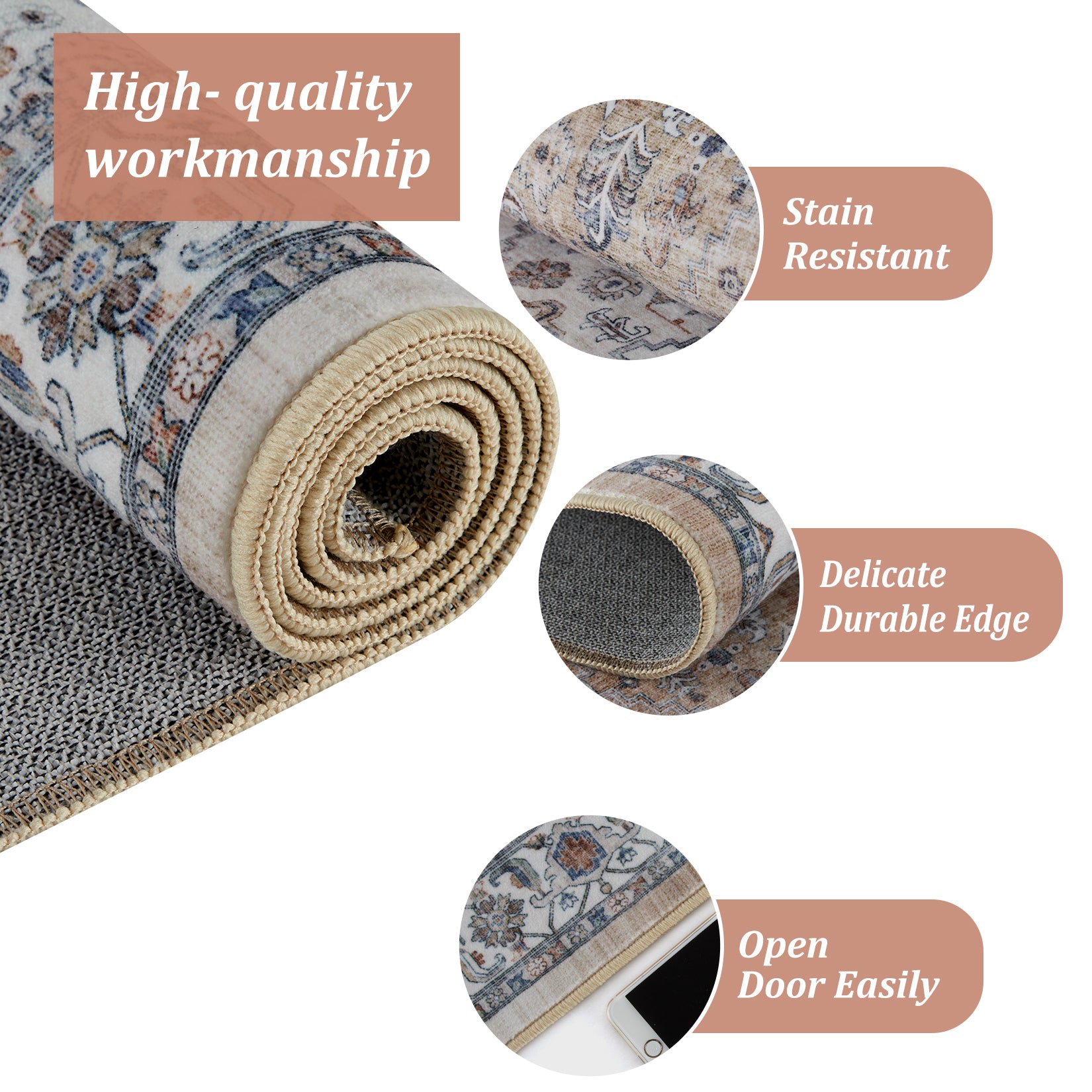 Garvee Persian Light Brown 2x6 Runner Rugs Vintage Hallway Area Rug Print Distressed Kitchen Indoor Bedroom Rug Washable Living Room Retro Rug for Dining Room