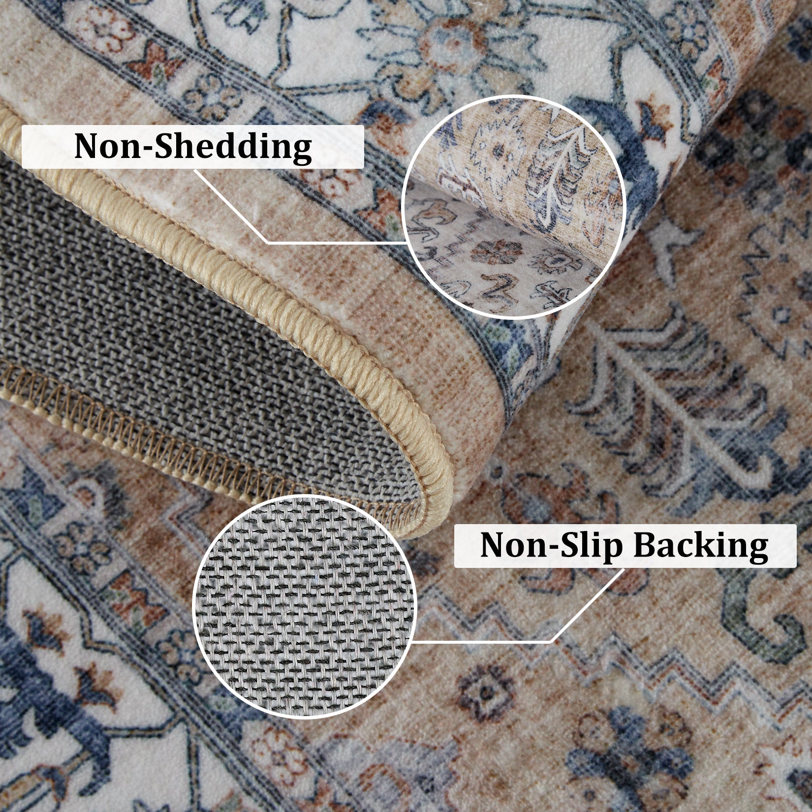 Garvee Persian Light Brown 2x6 Runner Rugs Vintage Hallway Area Rug Print Distressed Kitchen Indoor Bedroom Rug Washable Living Room Retro Rug for Dining Room