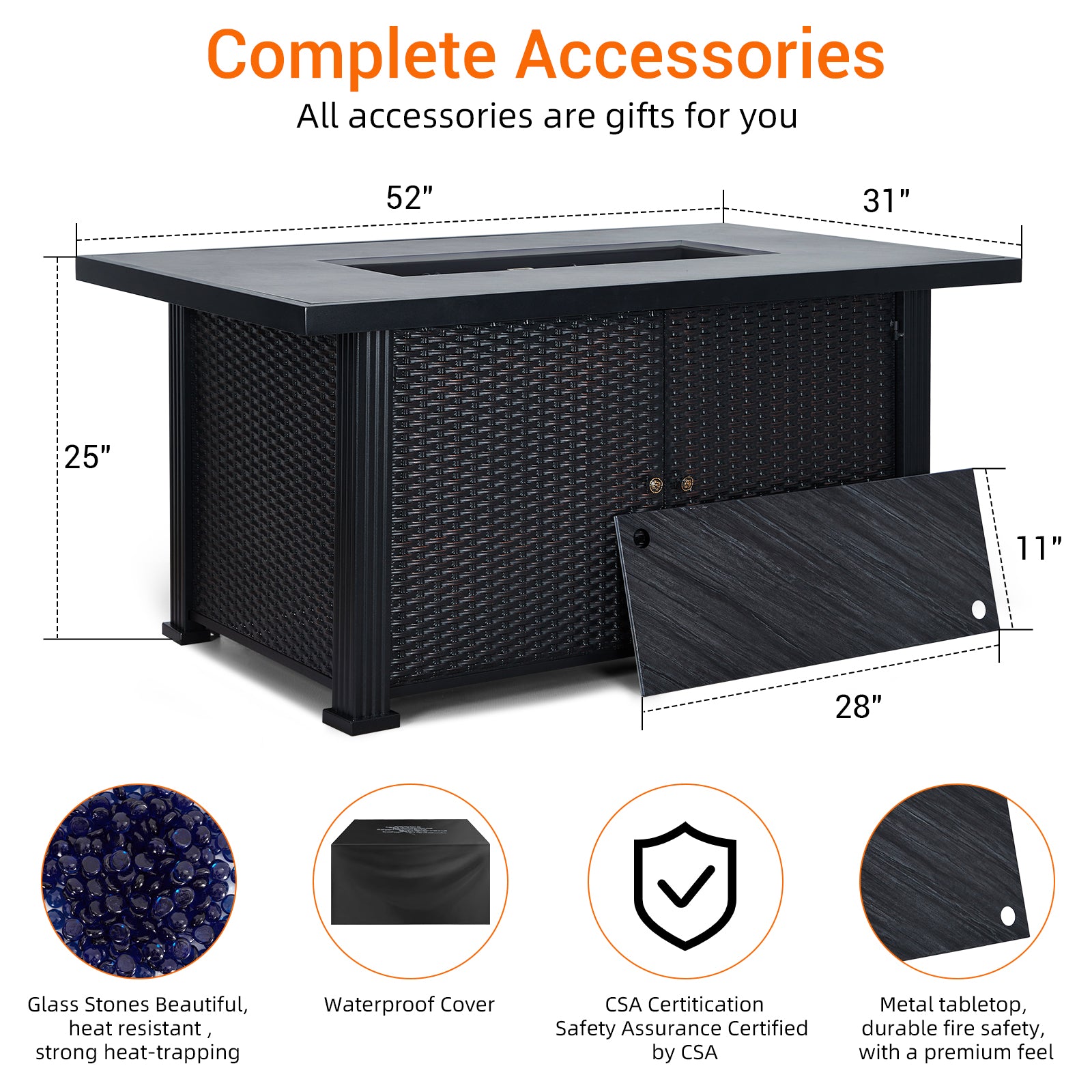 Garvee 52" 2-in-1 Propane Fire Pit Table - 50,000 BTU Outdoor Gas Fire Pit with Waterproof Cover, Tabletop & Separate Storage for Patio