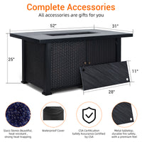 Garvee 52" 2-in-1 Propane Fire Pit Table - 50,000 BTU Outdoor Gas Fire Pit with Waterproof Cover, Tabletop & Separate Storage for Patio