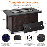 Garvee 44″ Propane Fire Pit Table, 50000 BTU Fire Table with Ignition System,Outdoor Fire Table with Glass Rocks, Brown
