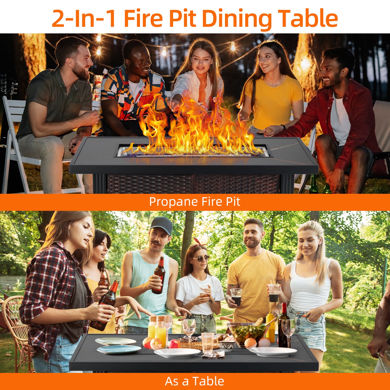 Garvee 44″ Propane Fire Pit Table, 50000 BTU Fire Table with Ignition System,Outdoor Fire Table with Glass Rocks, Brown