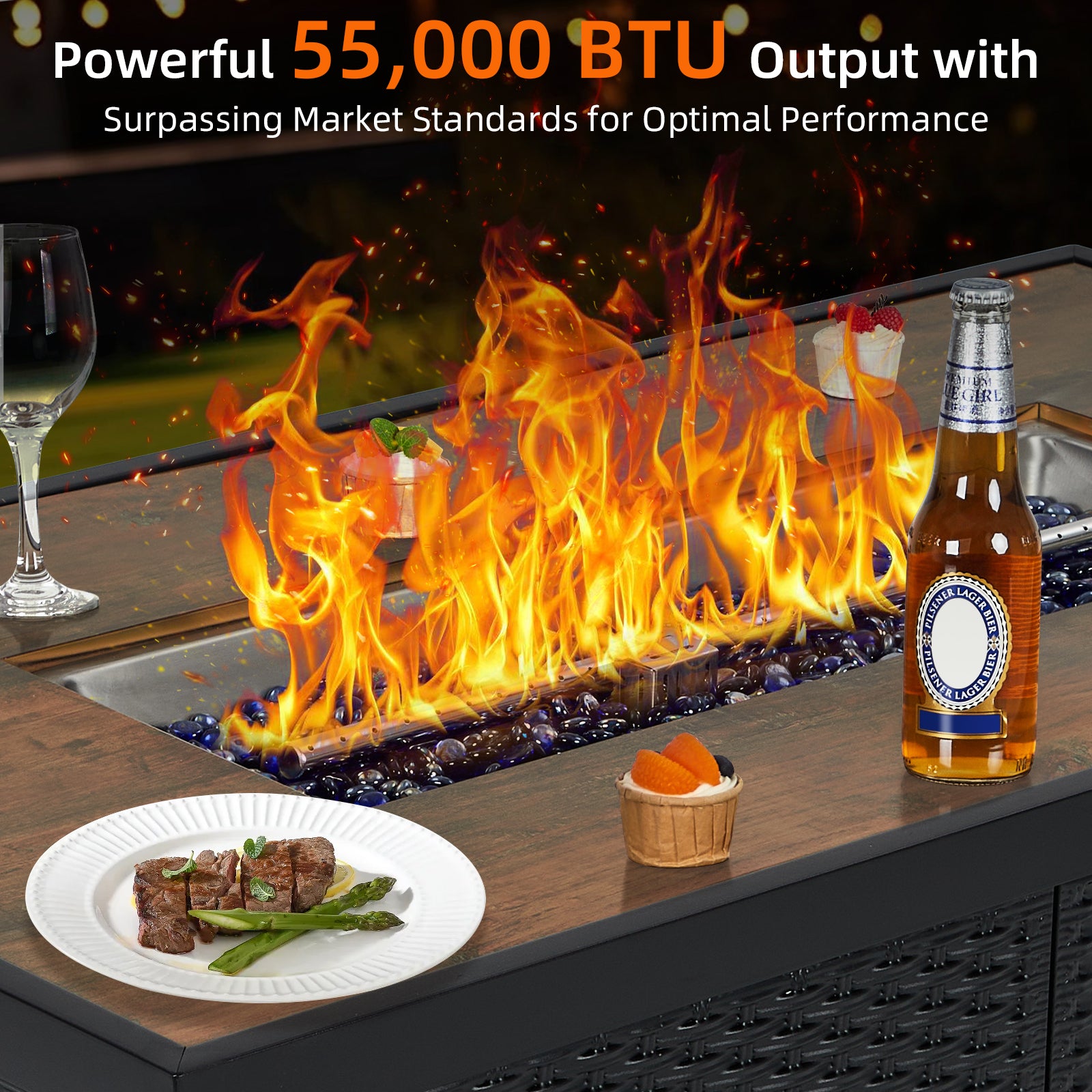 Garvee 44″ Propane Fire Pit Table, 50000 BTU Fire Table with Ignition System,Outdoor Fire Table with Glass Rocks, Black