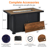 Garvee 44″ Propane Fire Pit Table, 50000 BTU Fire Table with Ignition System,Outdoor Fire Table with Glass Rocks, Black