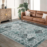 Garvee Oriental & Persian Classic Distressed Washable Rug - Non-Slip Low Pile Indoor Carpet for Living/Dining/Office, Vintage Velvet Soft Foldable Design - Green