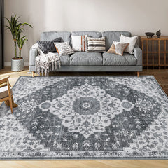 Garvee Vintage Area Rug 5 x 7 Washable Area Rug, Non Slip Distressed Floor Carpet, Oriental Medallion Floral Printed Rug, Low-Pile Indoor Foldable Rug for Bedroom, Office, Gray - Gray