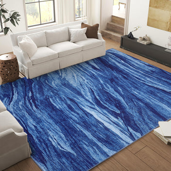 Garvee Abstract Navy Blue 9x12 Rug, Machine Washable Stain Resistant Non-Slip Carpet for Living Room & Bedroom | Modern Accent Decor