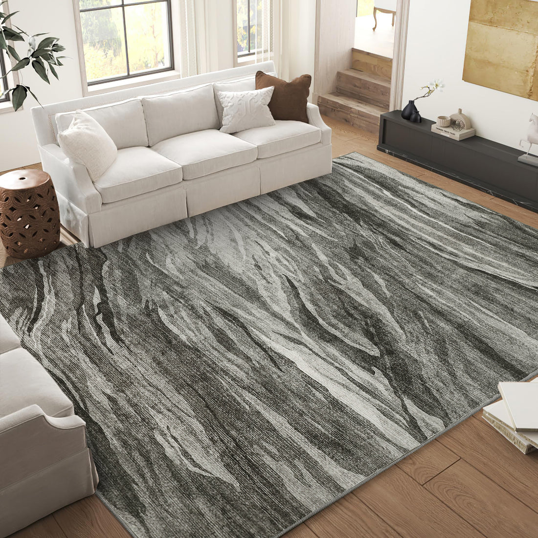 Garvee 6x9 Abstract Area Rug Machine Washable Rug Modern Area Rug Stain Resistant Non-Slip Accent Rug Floor Cover Carpet Rug for Living Room Decor,Grey