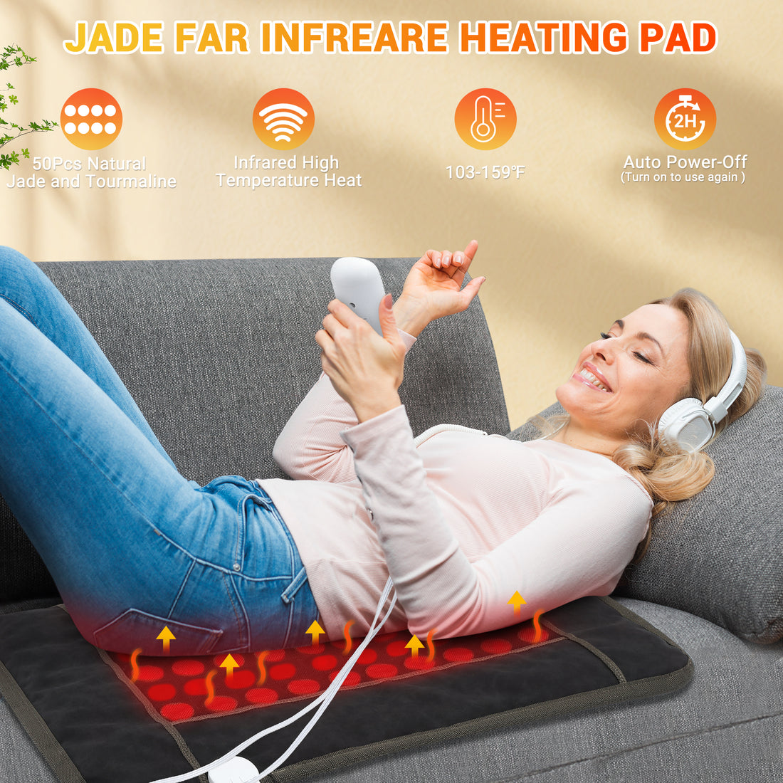 Garvee Far Infrared Heating Pad for Back Pain Relief, Natural Jade & Tourmaline Heating Pad,  Therapy Pads for Neck Shoulders and Period Cramps, Auto Shut Off , LCD Display 32" X 21" (Black)
