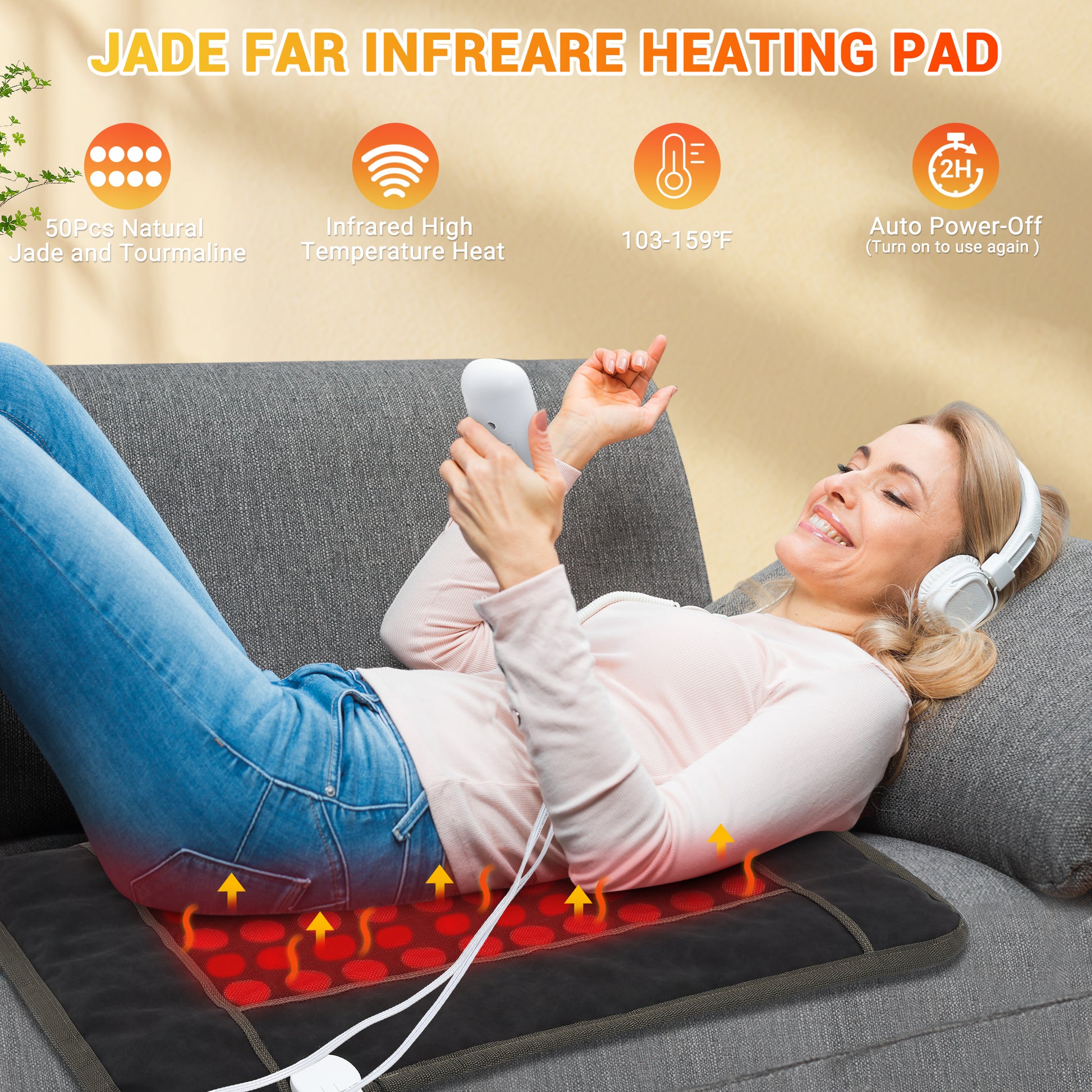 Garvee Far Infrared Heating Pad for Back Pain Relief, Natural Jade & Tourmaline Heating Pad,  Therapy Pads for Neck Shoulders and Period Cramps, Auto Shut Off , LCD Display 32" X 21" (Black)