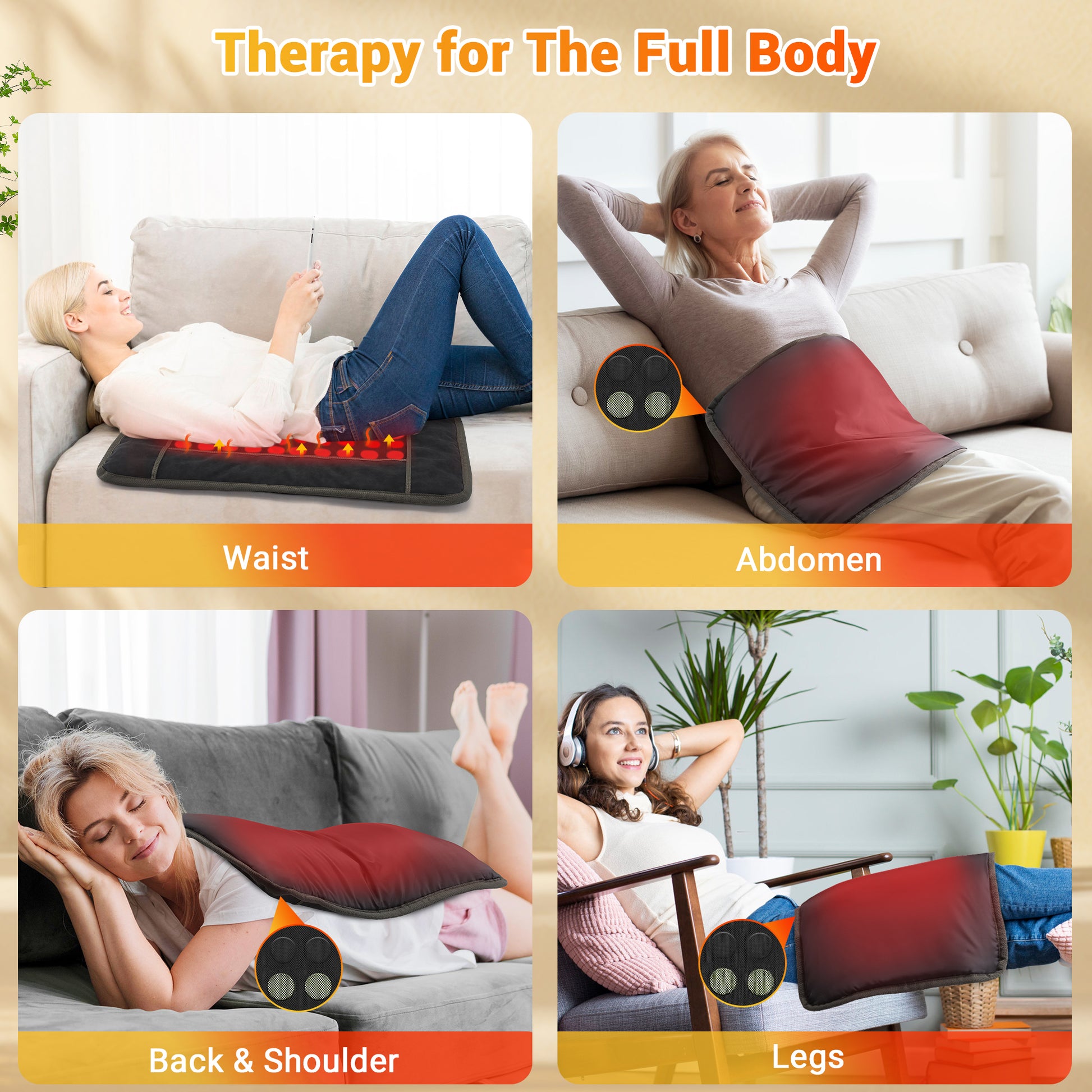 Garvee Far Infrared Heating Pad for Back Pain Relief, Natural Jade & Tourmaline Heating Pad,  Therapy Pads for Neck Shoulders and Period Cramps, Auto Shut Off , LCD Display 32" X 21" (Black)