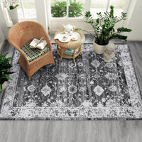 Garvee Washable Rug 8x10 Area Rug Large Vintage Distressed Area Rug Stain Resistant Non-Slip Accent Rug Traditional Floral Medallion Floor Cover Carpet Rug for Living Room Decor, Grey