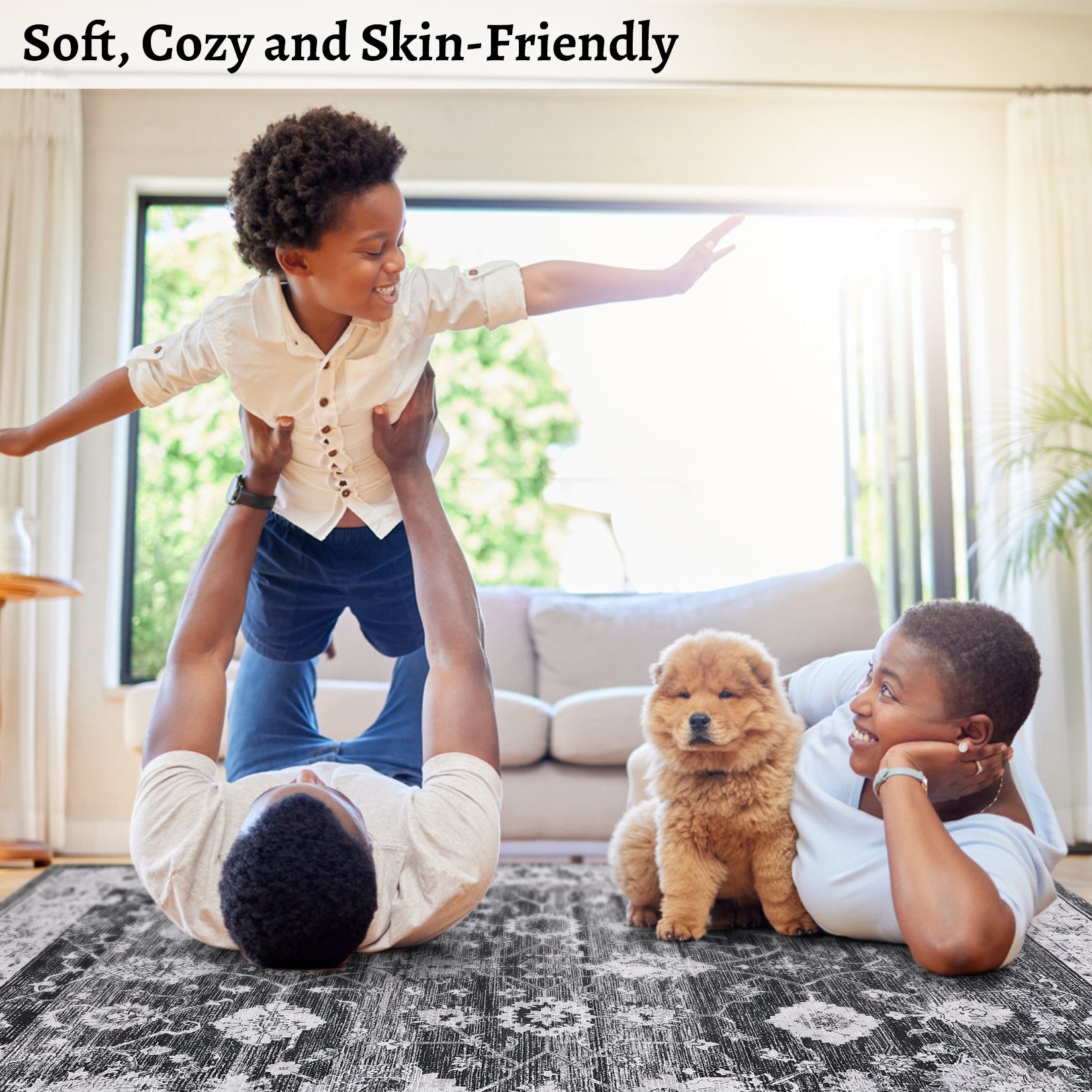 Garvee Washable Rug 8x10 Area Rug Large Vintage Distressed Area Rug Stain Resistant Non-Slip Accent Rug Traditional Floral Medallion Floor Cover Carpet Rug for Living Room Decor, Grey