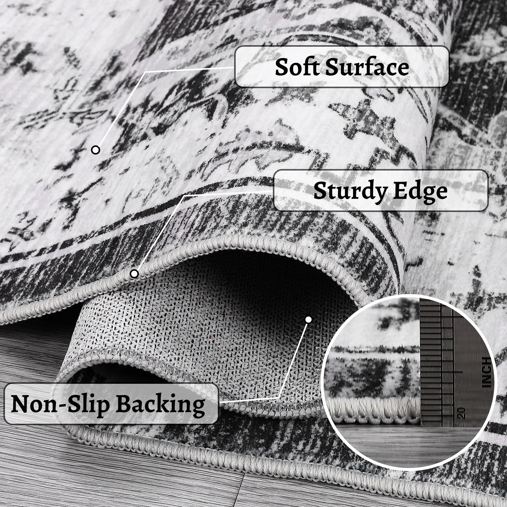 Garvee Washable Rug 8x10 Area Rug Large Vintage Distressed Area Rug Stain Resistant Non-Slip Accent Rug Traditional Floral Medallion Floor Cover Carpet Rug for Living Room Decor, Grey