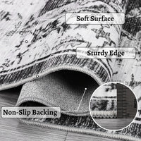 Garvee Washable Rug 8x10 Area Rug Large Vintage Distressed Area Rug Stain Resistant Non-Slip Accent Rug Traditional Floral Medallion Floor Cover Carpet Rug for Living Room Decor, Grey