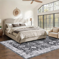 Garvee Washable Rug 8x10 Area Rug Large Vintage Distressed Area Rug Stain Resistant Non-Slip Accent Rug Traditional Floral Medallion Floor Cover Carpet Rug for Living Room Decor, Grey