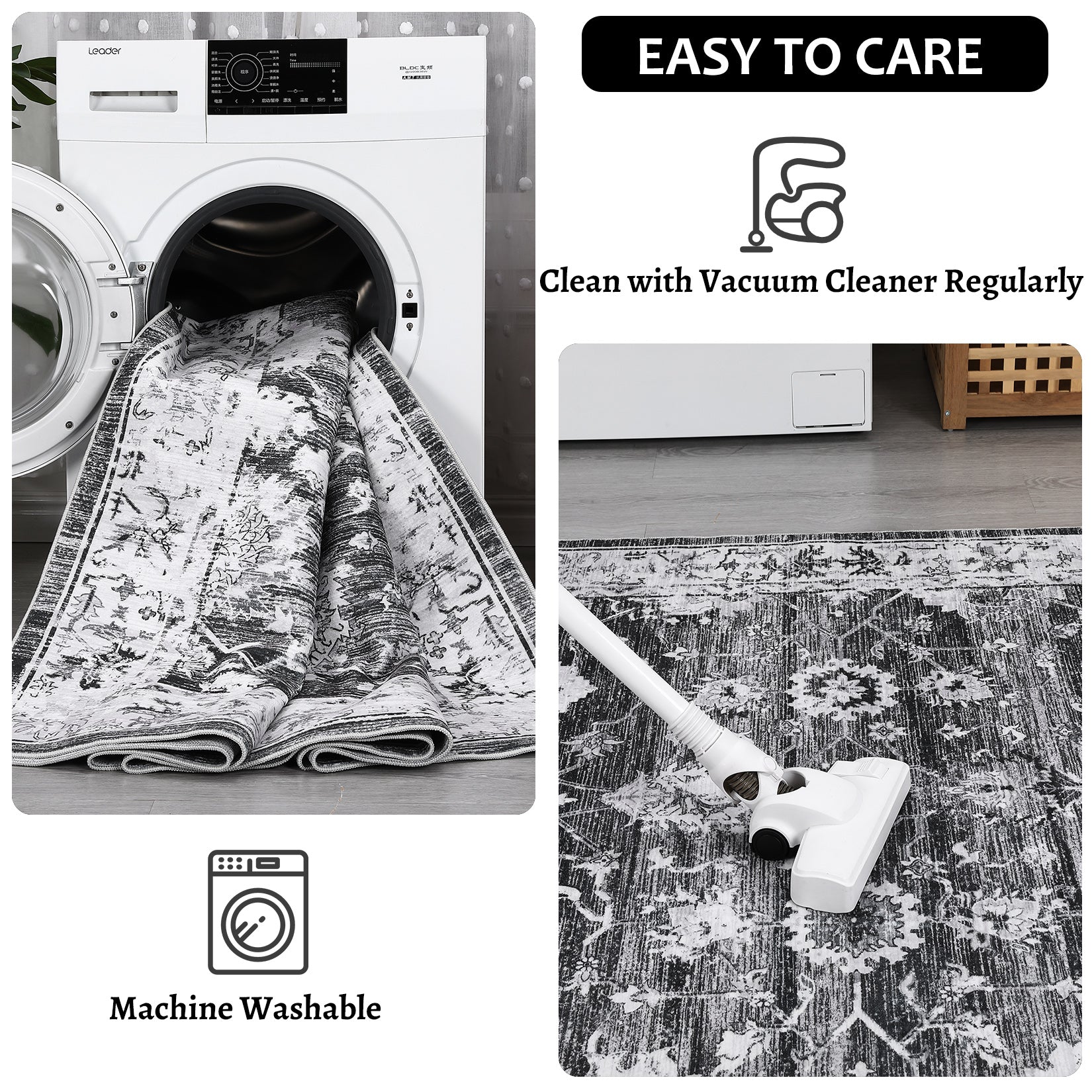 Garvee Washable Rug 8x10 Area Rug Large Vintage Distressed Area Rug Stain Resistant Non-Slip Accent Rug Traditional Floral Medallion Floor Cover Carpet Rug for Living Room Decor, Grey