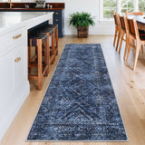 Garvee Washable Runner Rug 2x6 Hallway Rug Ultra Soft Modern Carpet, Diamond Pattern Area Rug with Non-Slip Rubber Backing, Non Shedding Low-Pile Floor Mat for Bedroom Laundry - Blue - Navy Blue