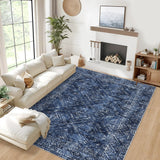 Garvee Washable Area Rug Navy Blue 5x7 Living Room Rug Modern Diamond Pattern Throw Rug, Soft Non-Slip Low Pile Floor Carpet, Stain Resistant Non Shedding Rug for Home Office - Navy Blue