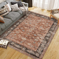 Garvee 10x13 Brown Large Area Rug Distressed Print - Washable Low Pile Living Room Dining Carpet, Vintage Non Slip Easy Clean, Stain Resistant Extra Large Bedroom Rug