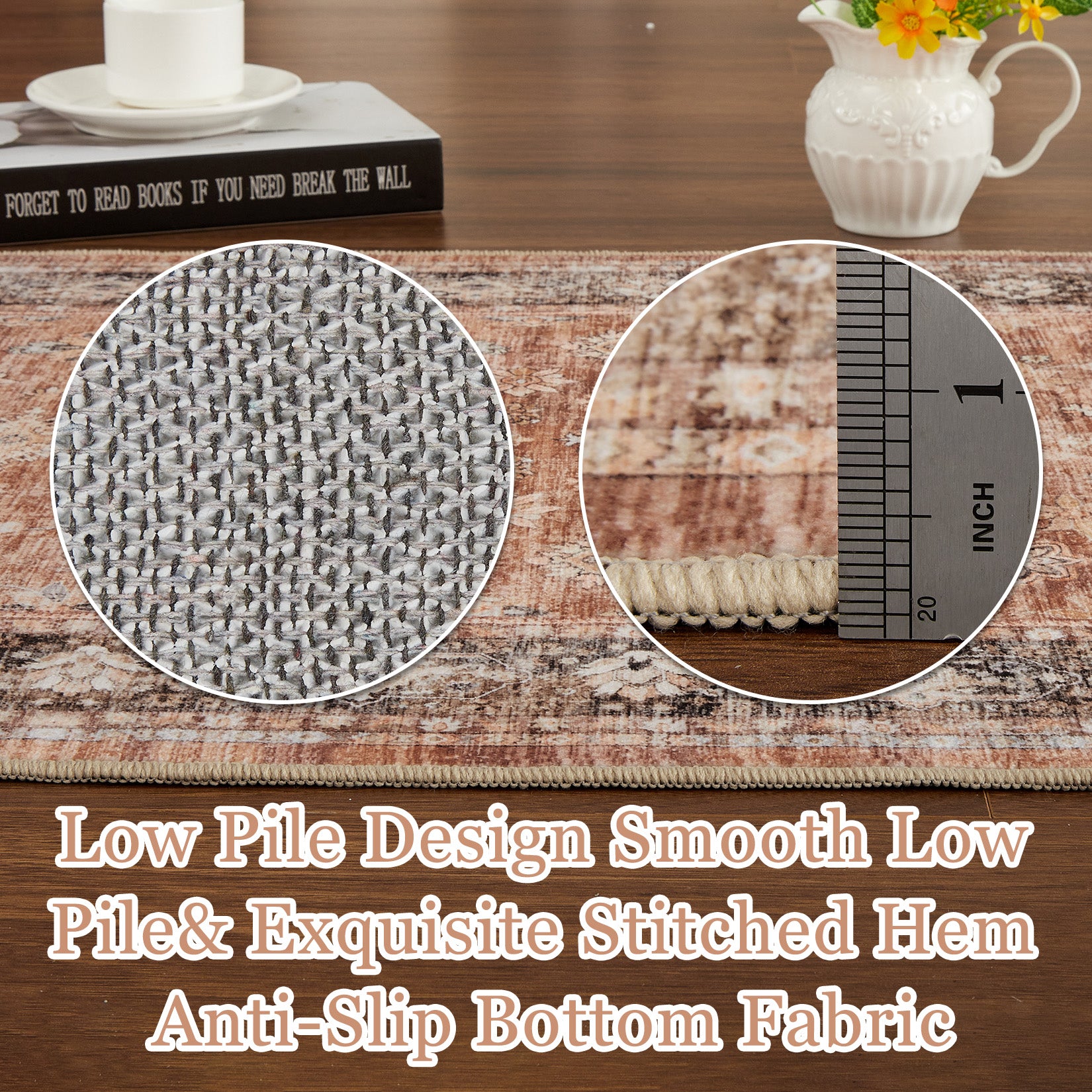 Garvee 10x13 Brown Large Area Rug Distressed Print - Washable Low Pile Living Room Dining Carpet, Vintage Non Slip Easy Clean, Stain Resistant Extra Large Bedroom Rug