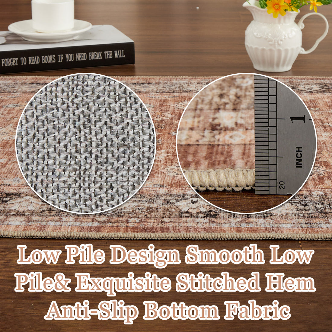 Garvee Brown Distressed Print Runner 2x6 Washable Low Pile - Rustic Doormat Rug for Entryway Hall, Non Slip Kitchen Floor Mat, Easy Clean Indoor Carpet