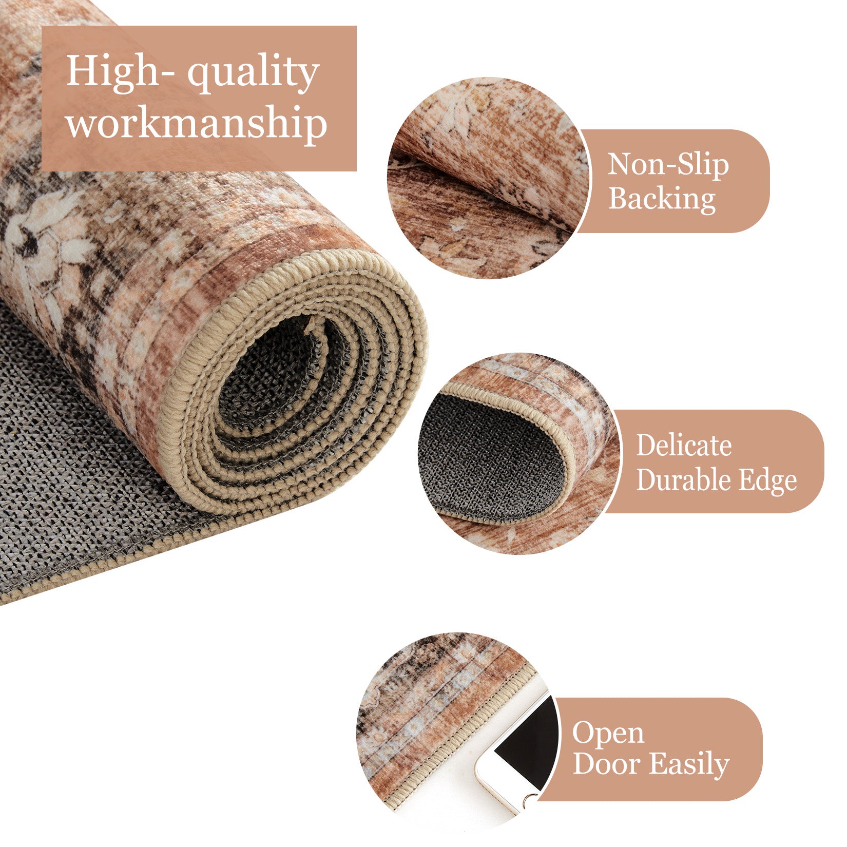 Garvee Terracotta Distressed Print Runner 2x6 Washable Low Pile - Rustic Doormat Rug for Entryway Hall, Non Slip Kitchen Floor Mat, Easy Clean Indoor Carpet