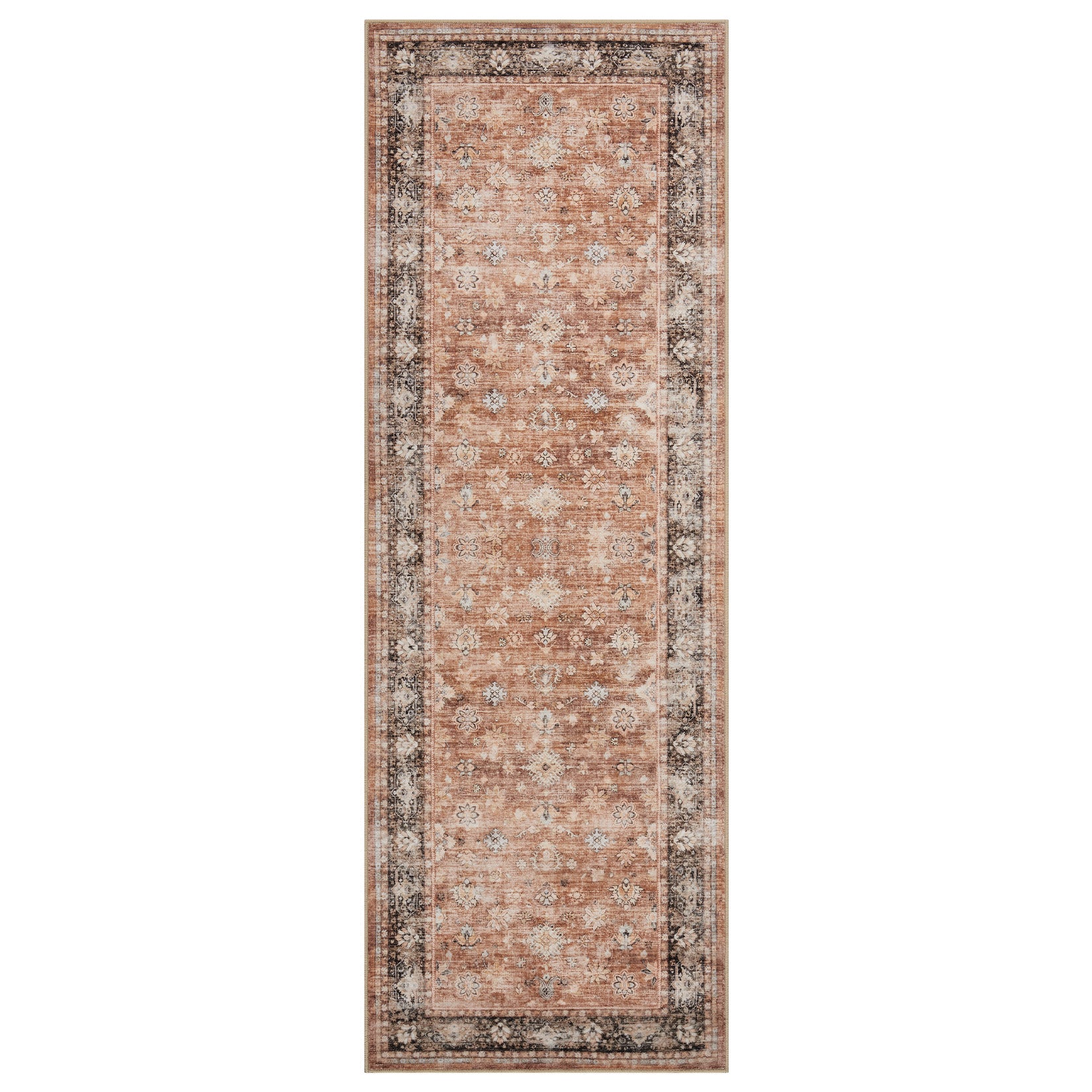Garvee Terracotta Distressed Print Runner 2x6 Washable Low Pile - Rustic Doormat Rug for Entryway Hall, Non Slip Kitchen Floor Mat, Easy Clean Indoor Carpet