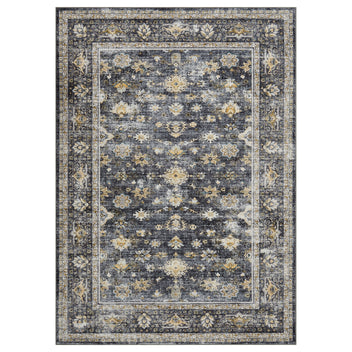 Garvee 9x12 Black Area Rug Distressed Print Washable - Vintage Large Living Room Carpet Low Pile, Non Slip Easy Clean Stain Resistant, Bedroom Dining Room Accent Rug