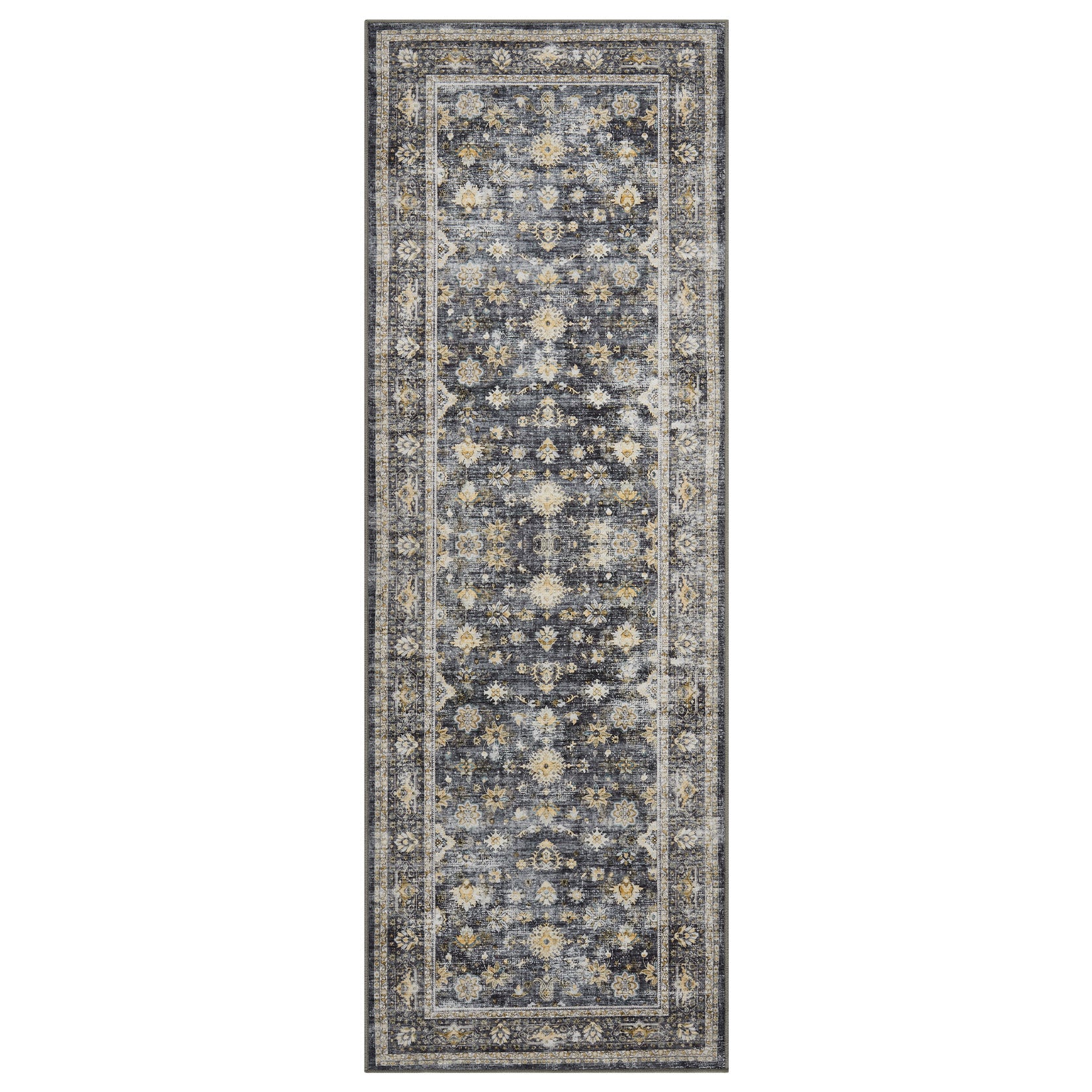Garvee 2x6 Black Washable Runner Rug Distressed Print - Non Slip Doormat for Entryway Front Door, Kitchen Hallway Floor Mat, Easy Clean Indoor Outdoor Carpet, Vintage Style Low Pile