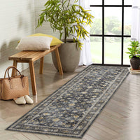 Garvee 2x6 Black Washable Runner Rug Distressed Print - Non Slip Doormat for Entryway Front Door, Kitchen Hallway Floor Mat, Easy Clean Indoor Outdoor Carpet, Vintage Style Low Pile