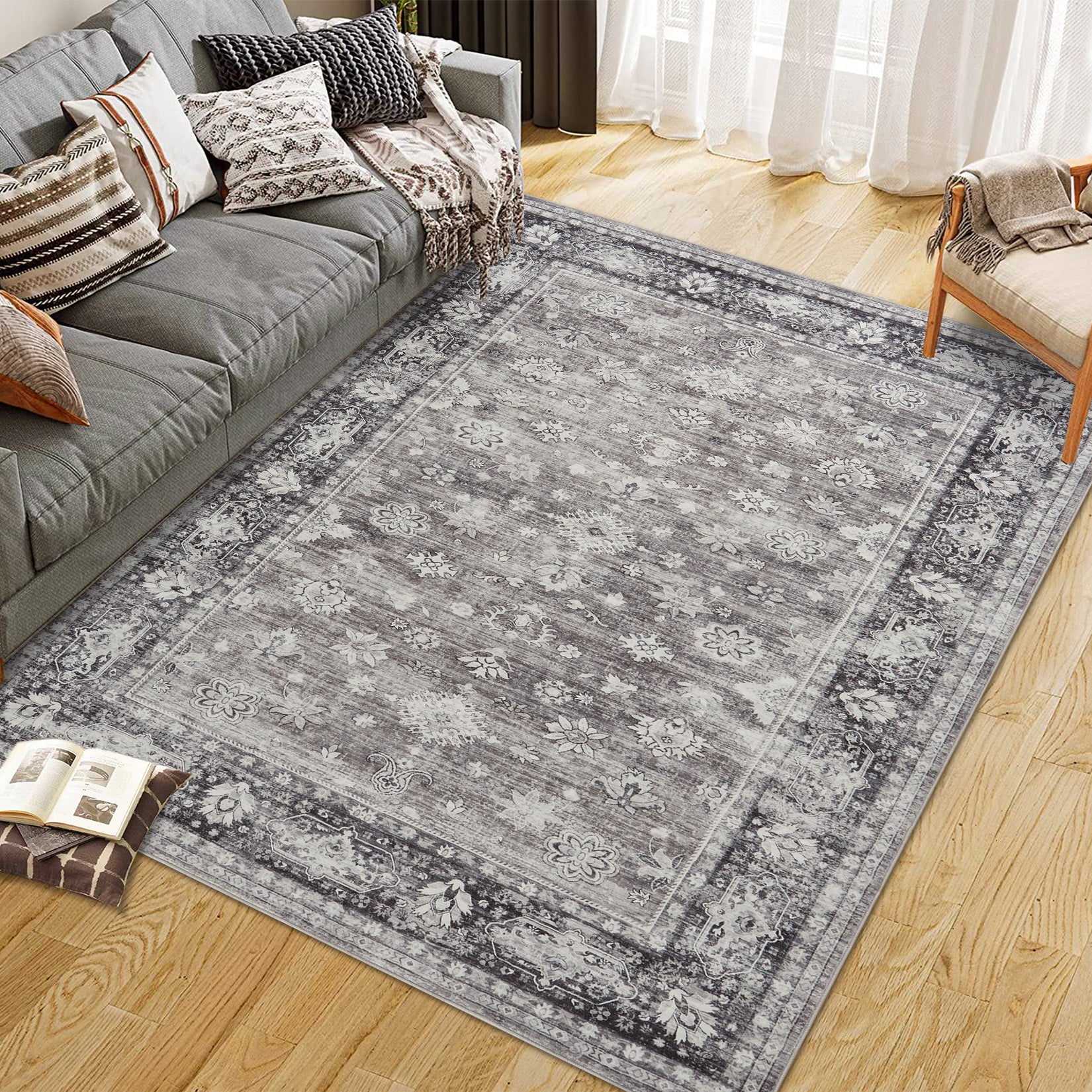 Garvee Grey Distressed Print Area Rug 5x7 Washable - Modern Bedroom Living Room Rug, Low Pile Non Slip Easy Clean, Statement Accent Carpet for Contemporary Spacesas Pictured in Home Decor Rug  in Home Decor