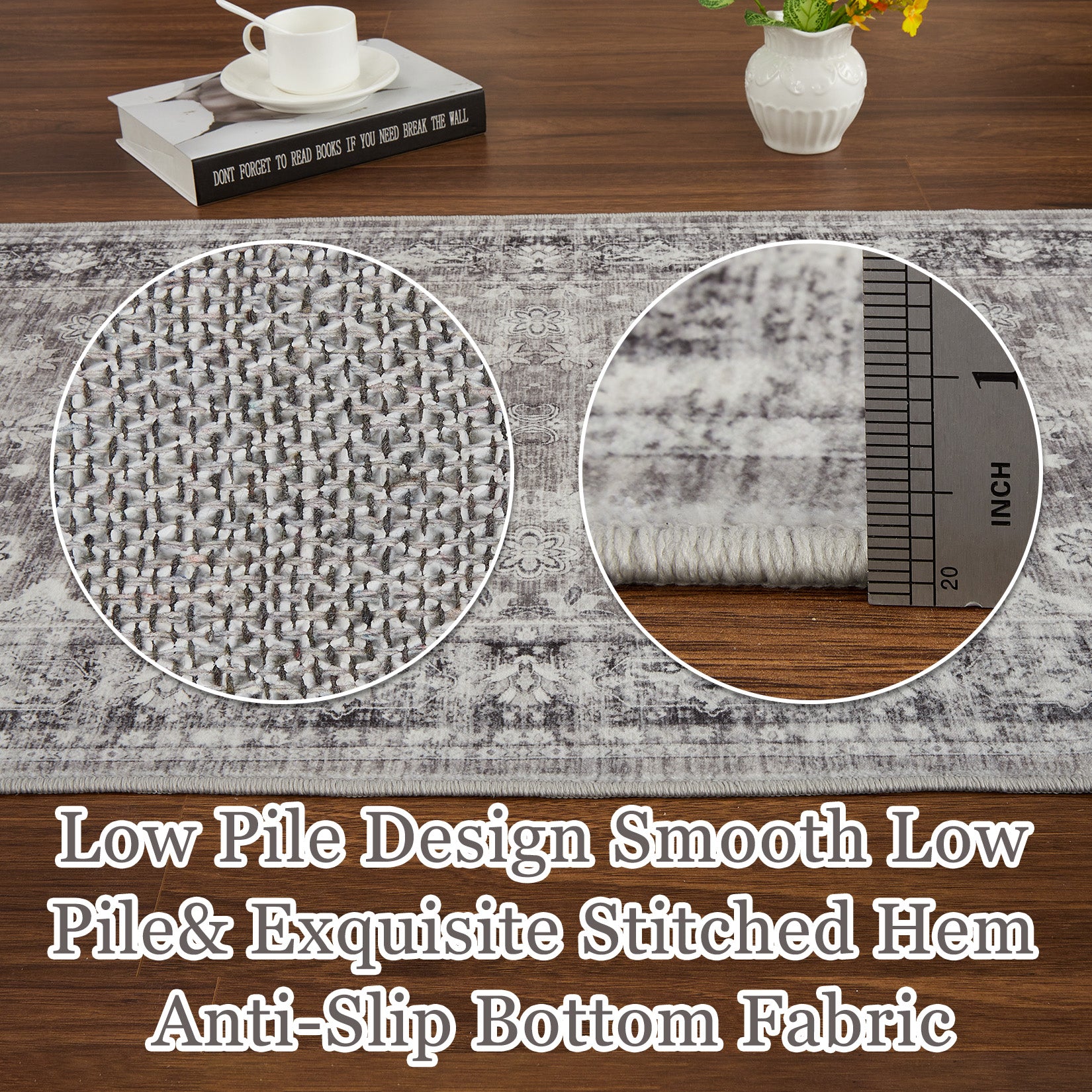 Garvee Grey Distressed Print Area Rug 8x10 Washable Low Pile - Large Modern Living Room Carpet, Statement Floor Rug Non Slip Easy Clean, for Contemporary Dining Bedroom