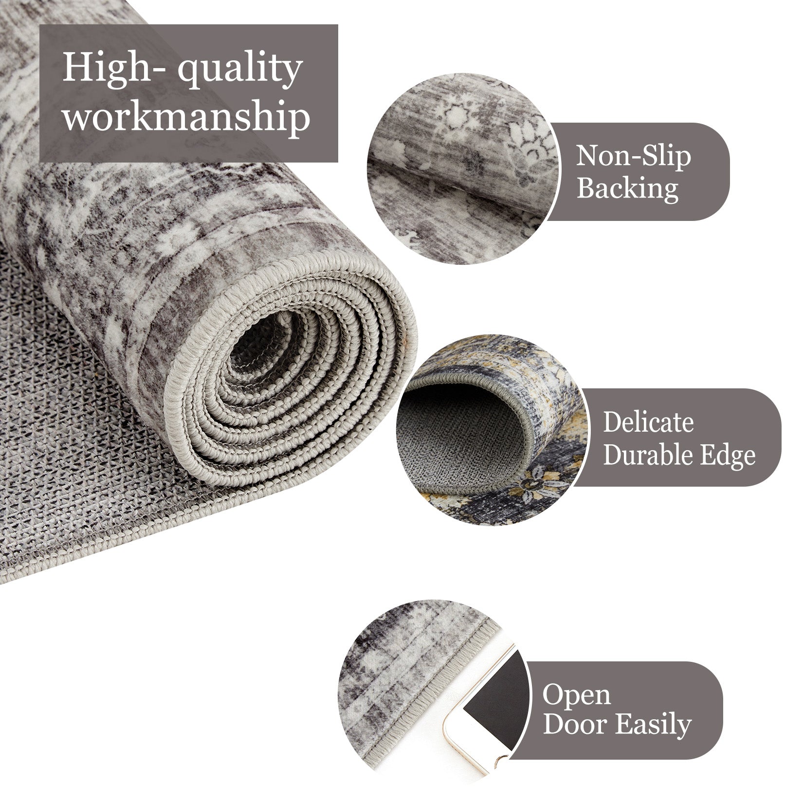 Garvee Grey Distressed Print Area Rug 8x10 Washable Low Pile - Large Modern Living Room Carpet, Statement Floor Rug Non Slip Easy Clean, for Contemporary Dining Bedroom