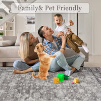 Garvee Grey Distressed Print Area Rug 8x10 Washable Low Pile - Large Modern Living Room Carpet, Statement Floor Rug Non Slip Easy Clean, for Contemporary Dining Bedroom