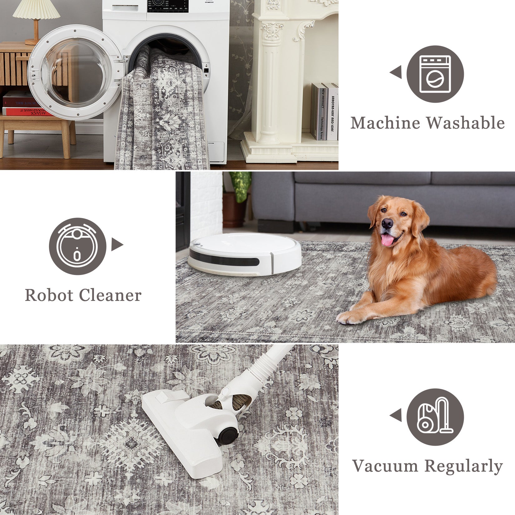 Garvee Grey Distressed Print Area Rug 8x10 Washable Low Pile - Large Modern Living Room Carpet, Statement Floor Rug Non Slip Easy Clean, for Contemporary Dining Bedroom