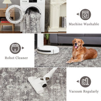 Garvee Grey Distressed Print Area Rug 8x10 Washable Low Pile - Large Modern Living Room Carpet, Statement Floor Rug Non Slip Easy Clean, for Contemporary Dining Bedroom