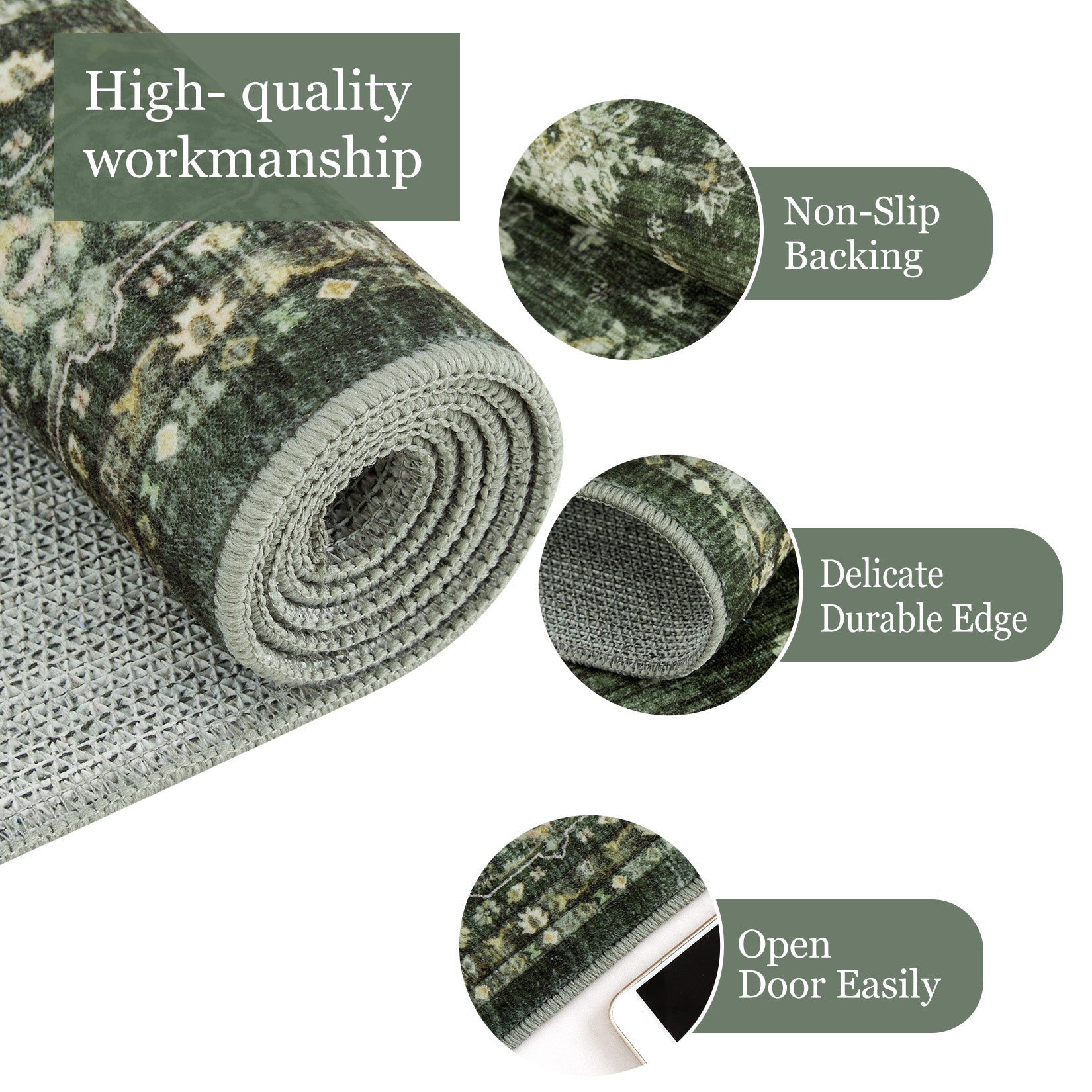 Garvee Vintage Washable Area Rug Non Slip Soft Floral Throw Rug for Bedroom Living Room Green 6x9 ft