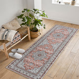 Garvee Oriental Brown 2x6 Washable Runner Rug – Vintage Paisley Design, Non-Slip, Thin Foldable Carpet for Hallway, Bedroom, or Entryway - Brown