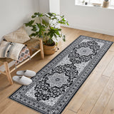 Garvee Oriental Black 2x6 Soft Geometric Bedroom Rugs Memory Foam Carpet, Floral Cozy Area Rugs for Living Room - Black
