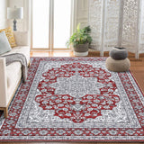 Garvee Oriental Red 9x12 Washable Area Rug – Vintage Paisley Design, Non-Slip, Thin Foldable Carpet for Living Room, Bedroom, or Office - Red