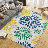 Garvee 10' x 13' Modern Floral Area Rug, Washable Non-Slip Blue Green Yellow Textured Weave Rug, Soft Low-Pile Bohemian Coastal Rug for Living Room, Bedroom & Dining Room - Yellow Green