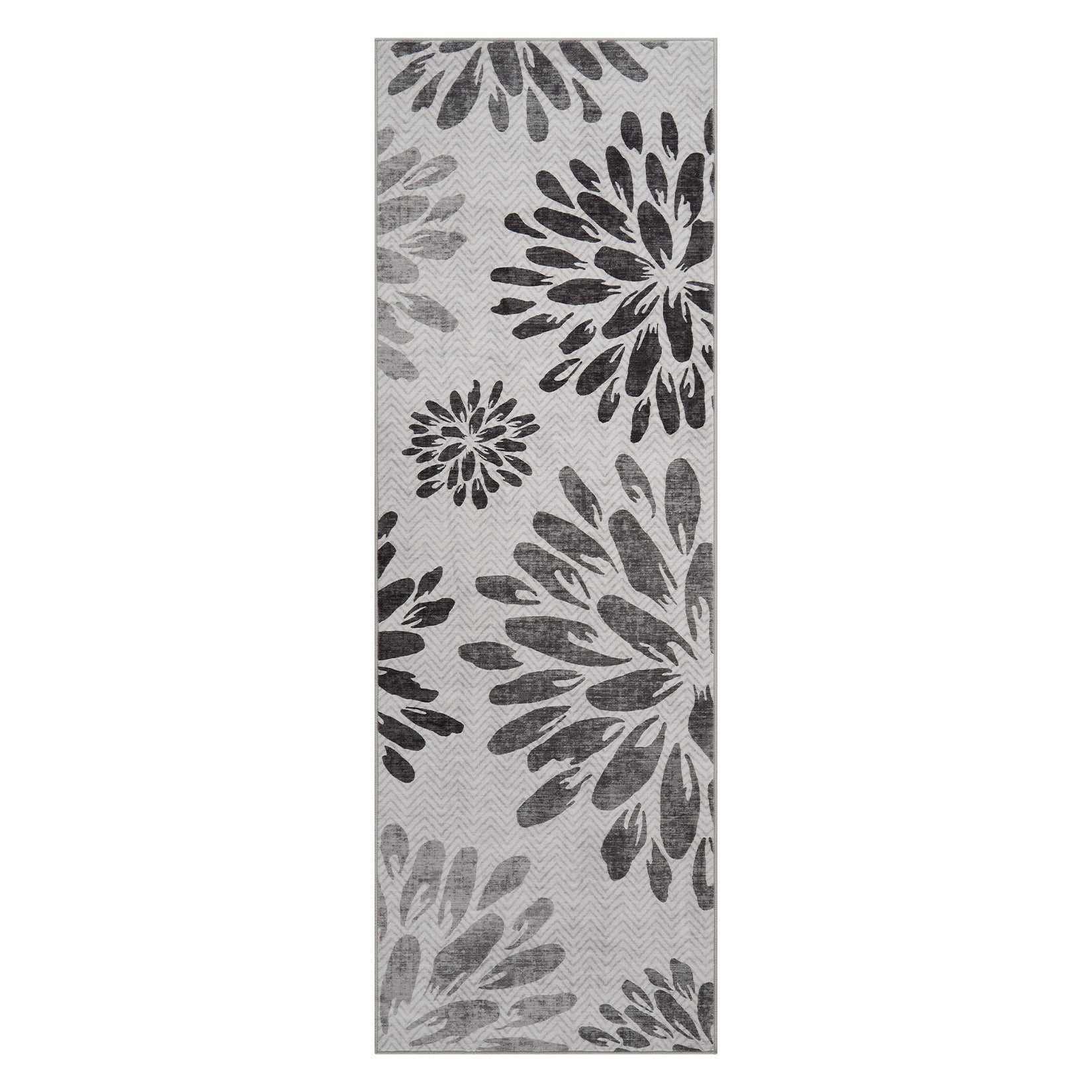 Garvee 2' x 6' Modern Floral Leaf Runner Rug, Machine Washable Non-Slip Low-Pile Soft Rug for Hallway, Kitchen, Entryway & Bedroom, Gray