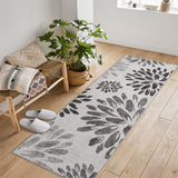 Garvee 2' x 6' Modern Floral Leaf Runner Rug, Machine Washable Non-Slip Low-Pile Soft Rug for Hallway, Kitchen, Entryway & Bedroom, Gray - Gray