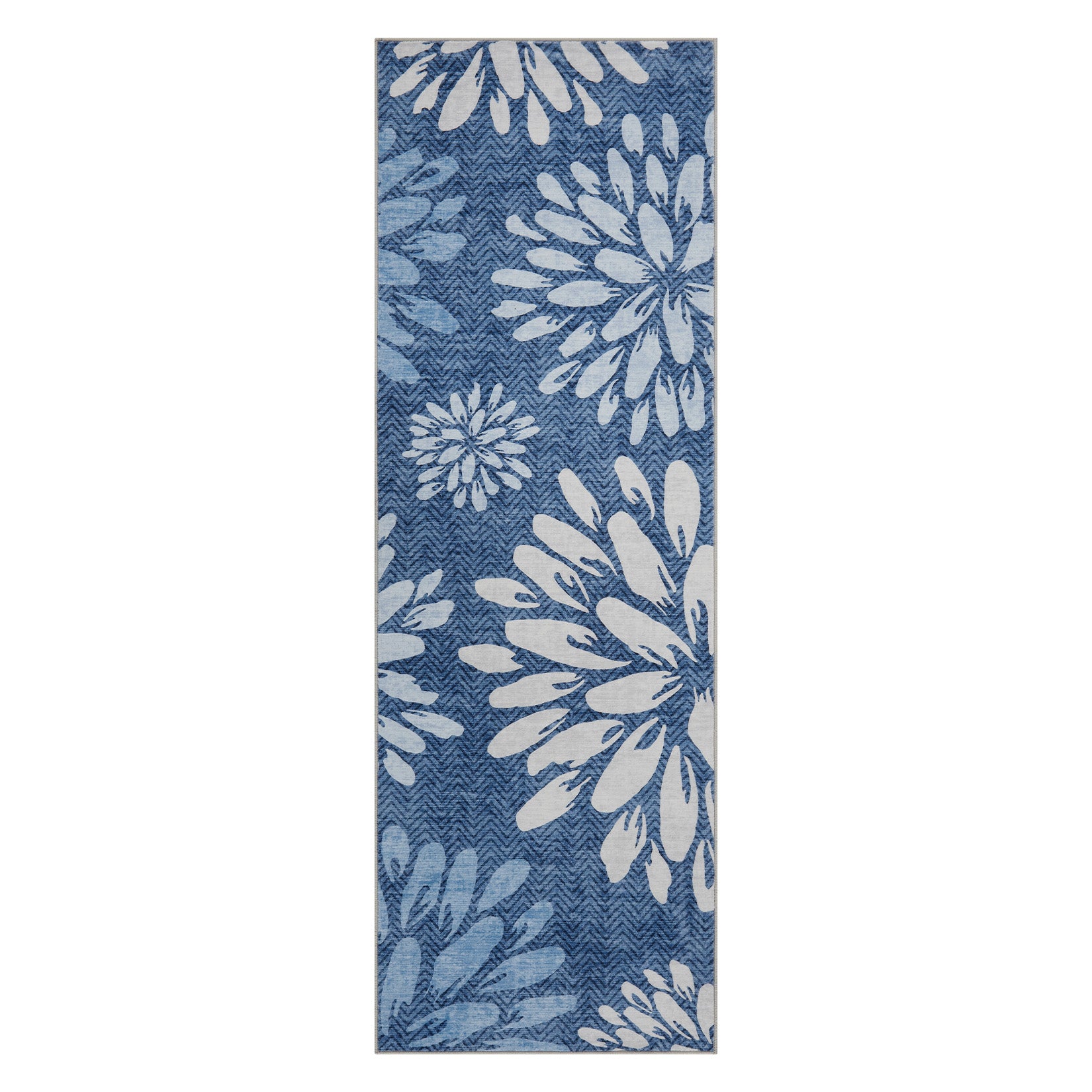Garvee 2' x 6' Modern Floral Leaf Runner Rug, Machine Washable Non-Slip Low-Pile Soft Rug for Hallway, Kitchen, Entryway & Bedroom, Blue