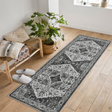 Garvee Persian Dark Grey 2x6 Area Rug Traditional Floor Cover Thin Print Indoor Non-Slip Machine Washable Rug - Dark Gray