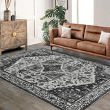 Garvee Persian Dark Grey 10x13 Area Rug Traditional Floor Cover Thin Print Indoor Non-Slip Machine Washable Rug - Dark Gray