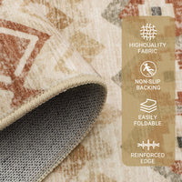 Garvee Boho Beige 5x7 Washable Area Rugs, Distressed Geometric Printed Throw Rugs, Non-Slip Low Pile Indoor Mat, Foldable Non-Shedding Accent Carpet for Living Room, Bedroom, Office