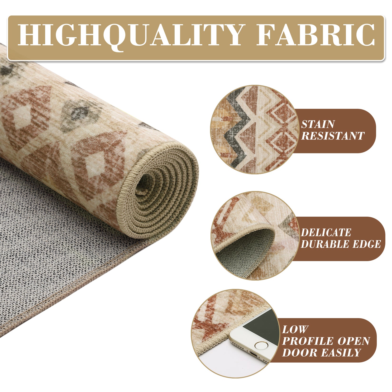 Garvee Boho Beige 5x7 Washable Area Rugs, Distressed Geometric Printed Throw Rugs, Non-Slip Low Pile Indoor Mat, Foldable Non-Shedding Accent Carpet for Living Room, Bedroom, Office