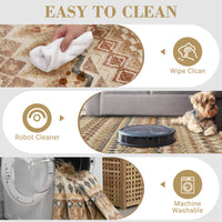 Garvee Boho Beige 5x7 Washable Area Rugs, Distressed Geometric Printed Throw Rugs, Non-Slip Low Pile Indoor Mat, Foldable Non-Shedding Accent Carpet for Living Room, Bedroom, Office